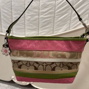 Coach Spring Pink, Green, and Tan Shoulder Bag